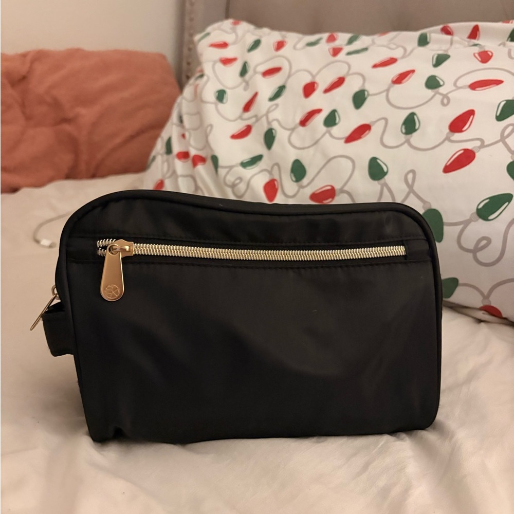 Black Nylon Pouch with Gold Zipper